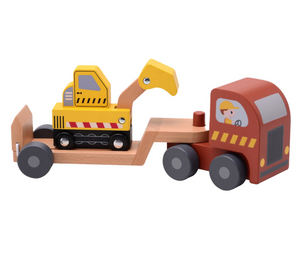 Joueco Wooden Semi-Trailer with Excavator The Bubble Room Toy Store Dublin