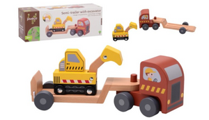 Joueco Wooden Semi-Trailer with Excavator The Bubble Room Toy Store Dublin